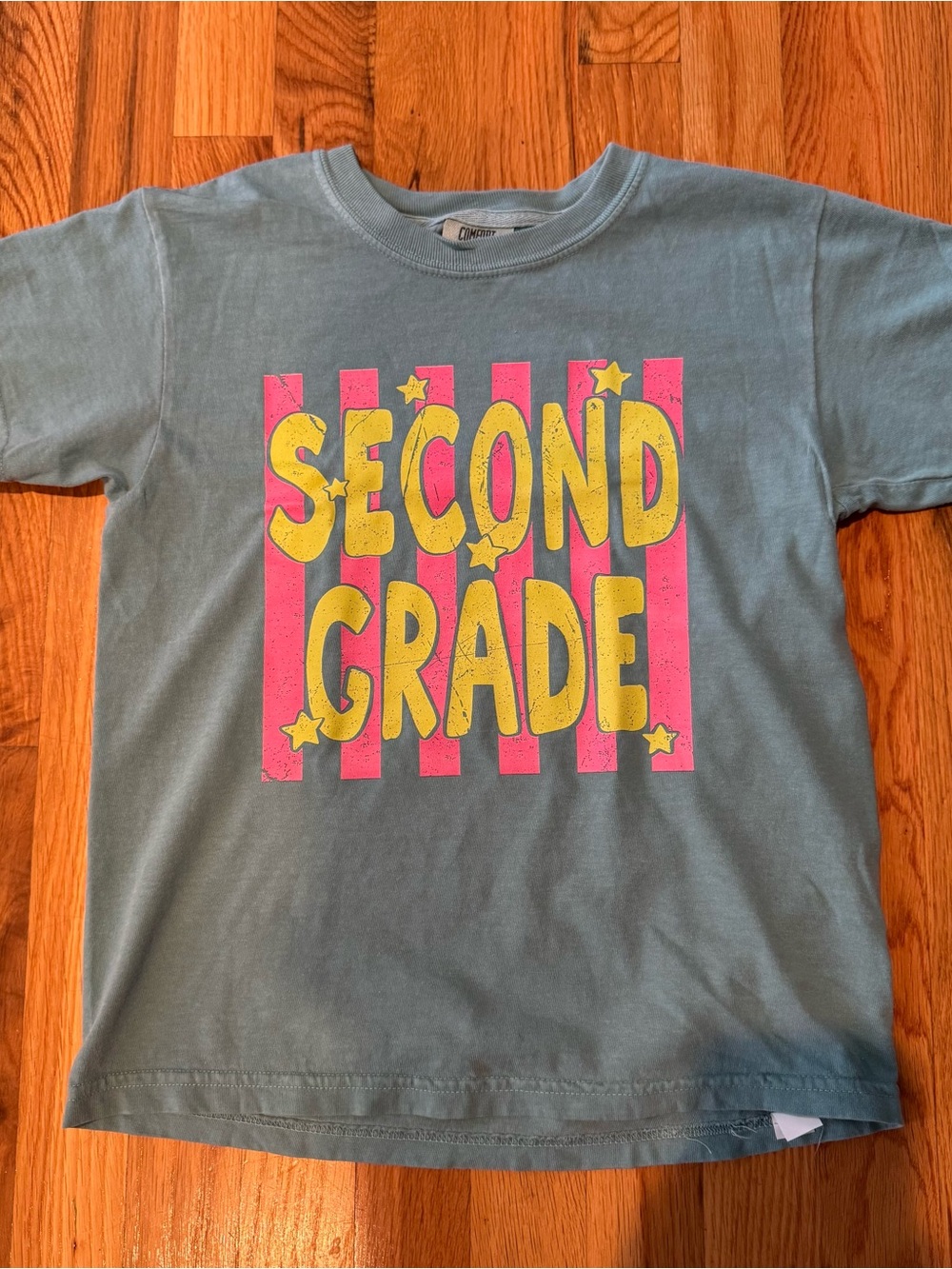 Kids' Short-Sleeve Graphic Tee - Blue with Pink & Yellow Print